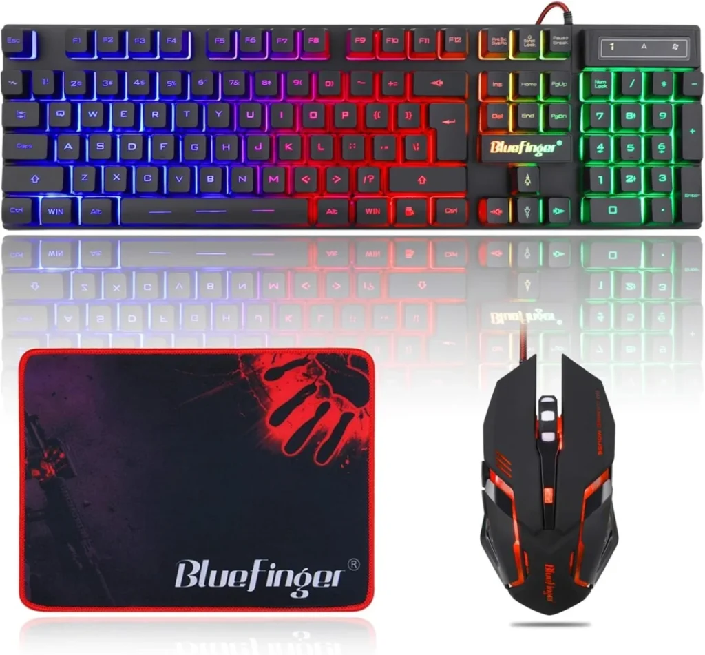 BlueFinger RGB Gaming Keyboard and Backlit Mouse Combo,