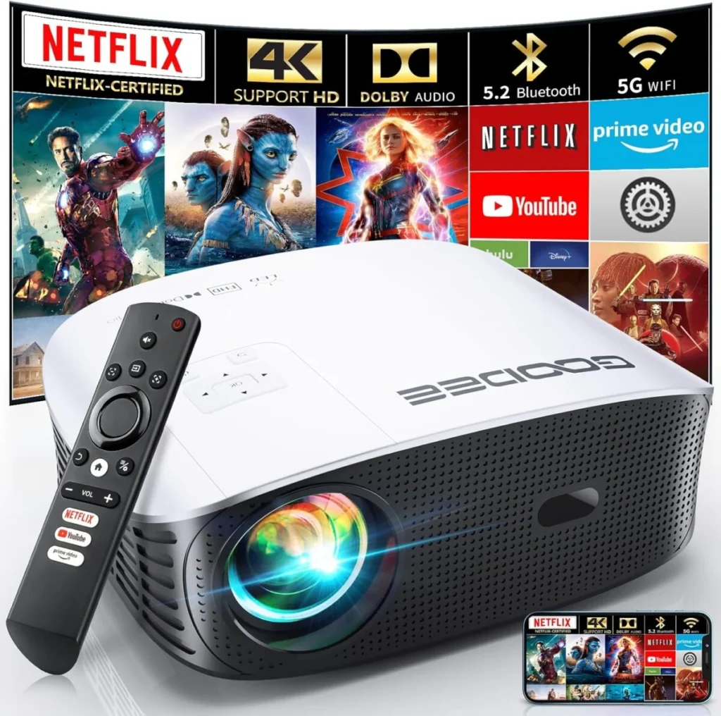 GooDee 4K Projector with WIFI and Bluetooth, Outdoor 