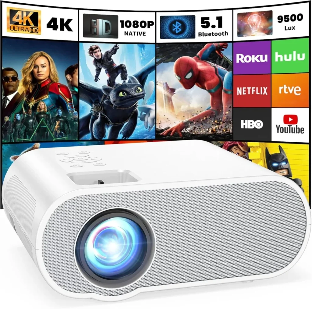 Projector, Native 1080P Full HD Bluetooth Projector with Speaker