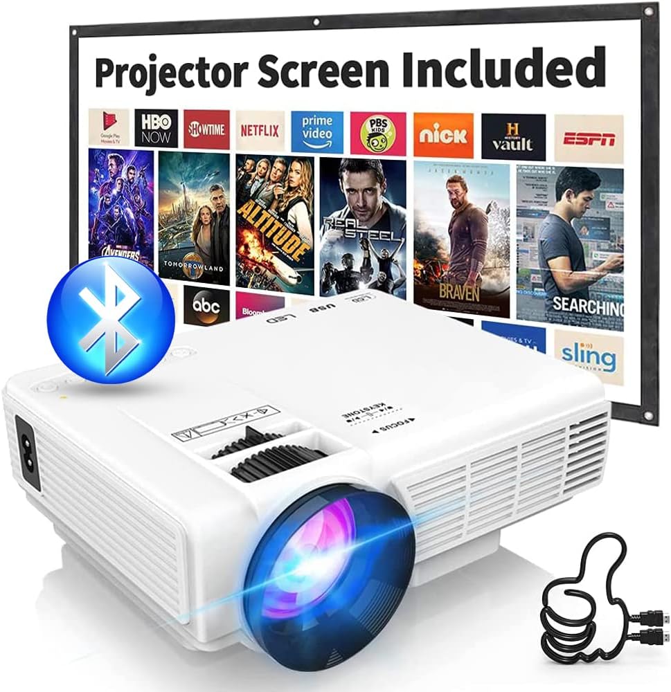 Projector with Two-way Bluetooth, Mini Projector with Projector Screen,