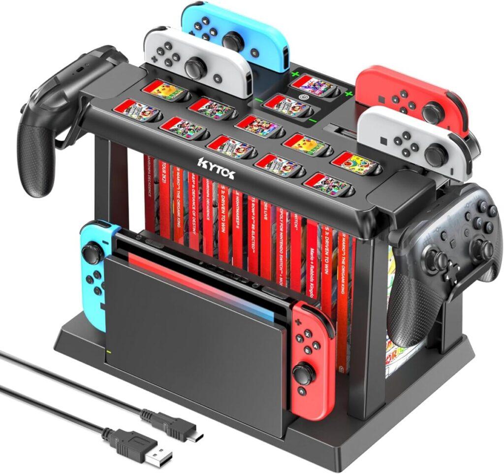 Switch Games Organizer Station with Controller Charger, Charging Dock for Nintendo Switch & OLED Joycons