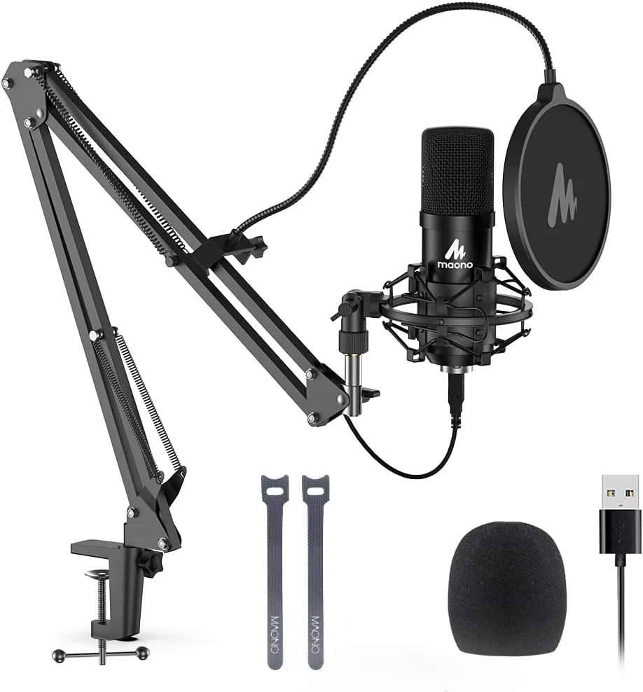 USB Microphone, MAONO 192KHZ/24Bit Plug & Play PC Computer Podcast Condenser Cardioid Metal Mic Kit with Professional Sound